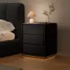 Modern 3-drawer off-white MDF Nightstand with USB and Lighting Set of 2