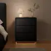 Modern 3-drawer off-white MDF Nightstand with USB and Lighting Set of 2