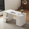 Modern 160 cm Rounded Edge White Sintered Stone Desk with Dual Storage