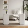 Modern 160 cm Rounded Edge White Sintered Stone Desk with Dual Storage