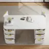 Modern 160 cm Rounded Edge White Sintered Stone Desk with Dual Storage