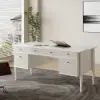 Mid Century Modern 163 cm Rectangular Matte Warm White Wood Desk with 6 Drawers