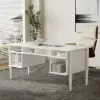 Mid Century Modern 163 cm Rectangular Matte Warm White Wood Desk with 6 Drawers
