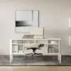 Mid Century Modern 163 cm Rectangular Matte Warm White Wood Desk with 6 Drawers