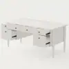 Mid Century Modern 163 cm Rectangular Matte Warm White Wood Desk with 6 Drawers