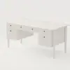Mid Century Modern 163 cm Rectangular Matte Warm White Wood Desk with 6 Drawers