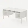 Mid Century Modern 163 cm Rectangular Matte Warm White Wood Desk with 6 Drawers