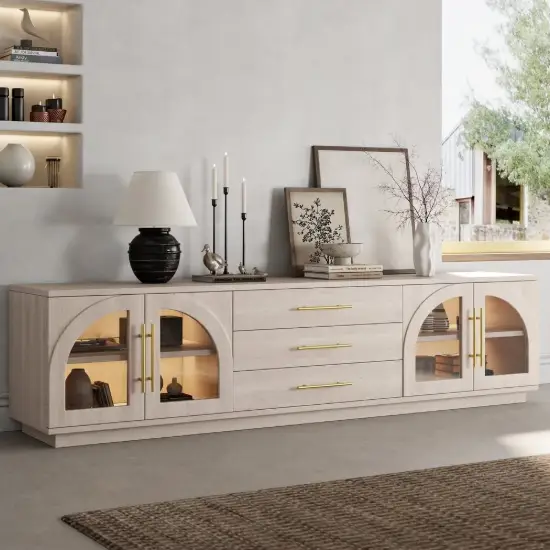Arune 203 cm Arched Glass Doors TV Unit with Storage and LED – Stand