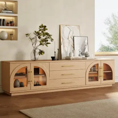 Picture of Arune 203 cm Arched Glass Doors TV Stand with Storage and LED