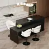 Modern 205 - 270 cm Extendable Marble Pattern Kitchen Island with Doors & Drawers, Black – 268cm