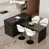 Modern 205 - 270 cm Extendable Marble Pattern Kitchen Island with Doors & Drawers, Black – 268cm