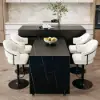 Modern 205 - 270 cm Extendable Marble Pattern Kitchen Island with Doors & Drawers, Black – 268cm