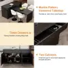Modern 205 - 270 cm Extendable Marble Pattern Kitchen Island with Doors & Drawers, Black – 268cm