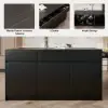 Modern 205 - 270 cm Extendable Marble Pattern Kitchen Island with Doors & Drawers, Black – 268cm