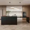Modern 205 - 270 cm Extendable Marble Pattern Kitchen Island with Doors & Drawers, Black – 268cm