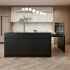 Modern 205 - 270 cm Extendable Marble Pattern Kitchen Island with Doors & Drawers, Black – 268cm