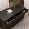 Modern 205 - 270 cm Extendable Marble Pattern Kitchen Island with Doors & Drawers, Black – 268cm