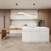 Modern 205 - 270 cm Extendable Wood Kitchen Island with Doors & Drawers, White