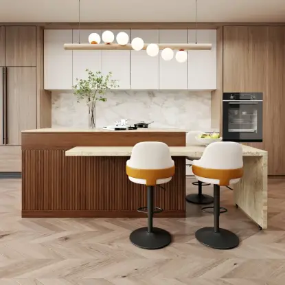 Picture of Modern 205 - 270 cm Extendable Wood Kitchen Island with Storage, Walnut – Beige