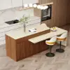 Modern 205 - 270 cm Extendable Wood Kitchen Island with Storage, Walnut – Beige