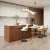 Modern 205 - 270 cm Extendable Wood Kitchen Island with Storage, Walnut – Beige