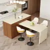 Modern 205 - 270 cm Extendable Wood Kitchen Island with Storage, Walnut – Beige