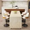 Modern 205 - 270 cm Extendable Wood Kitchen Island with Storage, Walnut – Beige