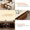 Modern 205 - 270 cm Extendable Wood Kitchen Island with Storage, Walnut – Beige