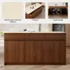 Modern 205 - 270 cm Extendable Wood Kitchen Island with Storage, Walnut – Beige