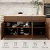 Modern 205 - 270 cm Extendable Wood Kitchen Island with Storage, Walnut – Beige