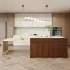 Modern 205 - 270 cm Extendable Wood Kitchen Island with Storage, Walnut – Beige