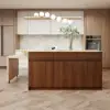 Modern 205 - 270 cm Extendable Wood Kitchen Island with Storage, Walnut – Beige