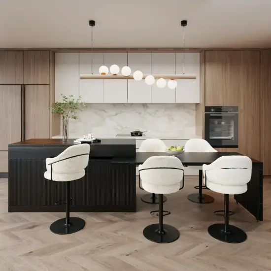 Modern 205 - 270 cm Extendable Marble Pattern Kitchen Island with Doors & Drawers, Black – 90cm