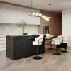 Modern 205 - 270 cm Extendable Marble Pattern Kitchen Island with Doors & Drawers, Black – 90cm