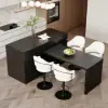 Modern 205 - 270 cm Extendable Marble Pattern Kitchen Island with Doors & Drawers, Black – 90cm