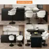 Modern 205 - 270 cm Extendable Marble Pattern Kitchen Island with Doors & Drawers, Black – 90cm