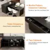 Modern 205 - 270 cm Extendable Marble Pattern Kitchen Island with Doors & Drawers, Black – 90cm