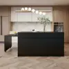 Modern 205 - 270 cm Extendable Marble Pattern Kitchen Island with Doors & Drawers, Black – 90cm
