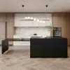 Modern 205 - 270 cm Extendable Marble Pattern Kitchen Island with Doors & Drawers, Black – 90cm