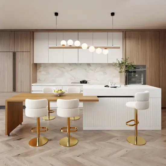 Modern 205 - 270 cm Extendable Marble Pattern Kitchen Island with Storage, Natural & White