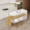 Modern 205 - 270 cm Extendable Marble Pattern Kitchen Island with Storage, Natural & White
