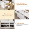 Modern 205 - 270 cm Extendable Marble Pattern Kitchen Island with Storage, Natural & White