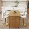 Modern 205 - 270 cm Extendable Marble Pattern Kitchen Island with Storage, Natural & White