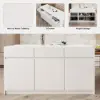 Modern 205 - 270 cm Extendable Marble Pattern Kitchen Island with Storage, Natural & White