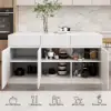 Modern 205 - 270 cm Extendable Marble Pattern Kitchen Island with Storage, Natural & White