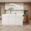 Modern 205 - 270 cm Extendable Marble Pattern Kitchen Island with Storage, Natural & White