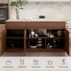 Modern 205 - 270 cm Extendable Wood Kitchen Island with Storage, Walnut