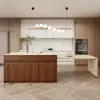 Modern 205 - 270 cm Extendable Wood Kitchen Island with Storage, Walnut