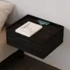 Wooden 1-Drawer Floating Bedside Table with Light & Charging Station – Rectangle