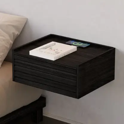 Picture of Wooden 1-Drawer Floating Nightstand with Light & Charging Station, 2er Set – Rectangle